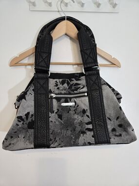 FLY LONDON Black & Gray Floral Canvas Handbag / Shoulder Bag